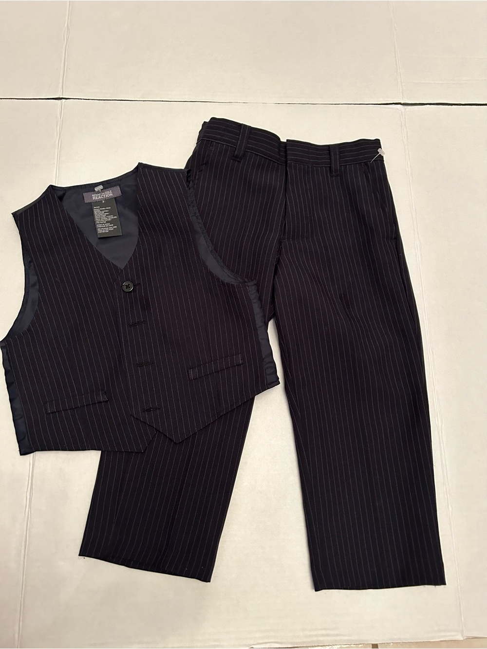 Kids Kenneth Cole Black Pinstripe Dress Pants and Vest Set